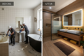 Remodelación moderna de baño con azulejos y accesorios nuevos